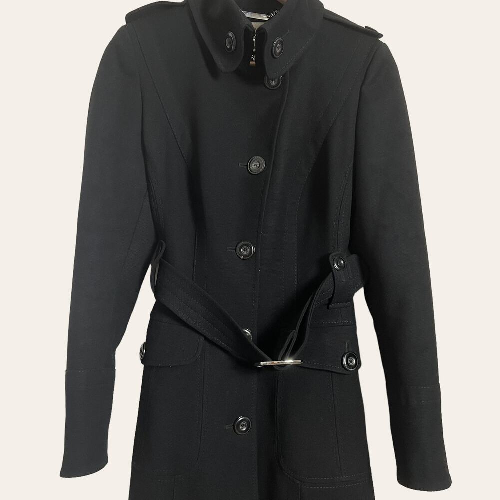 Karen Millen Black Wool Blend Single Breasted Belted Trench Coat Size 8 - Picture 3 of 10
